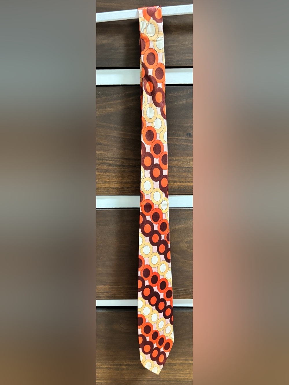 Vintage 70s Mod Geometric Necktie Italian Acetate Retro Atomic Orange Brown